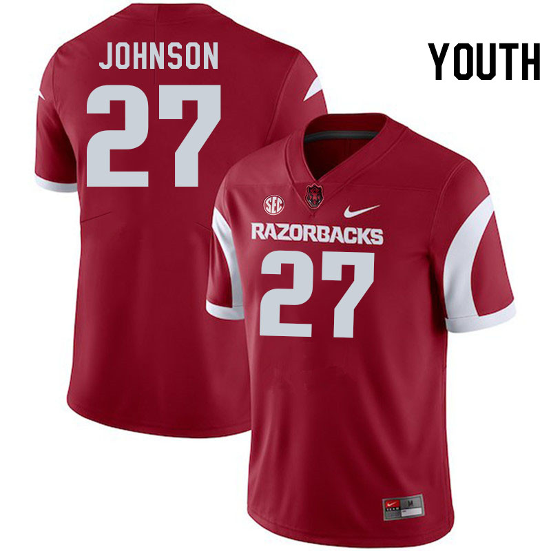 Youth #27 Ahkhari Johnson Arkansas Razorbacks College Football Jerseys Stitched-Cardinal